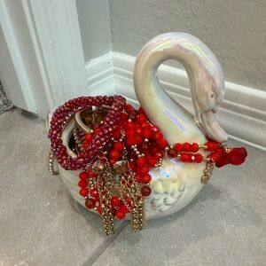 Elegant Red and Gold Beaded Bracelet Set